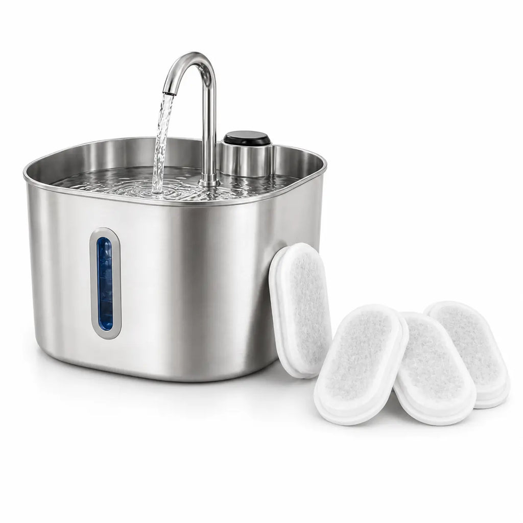 Fontaine à eau chat en inox 2.2L pack 4 filtres