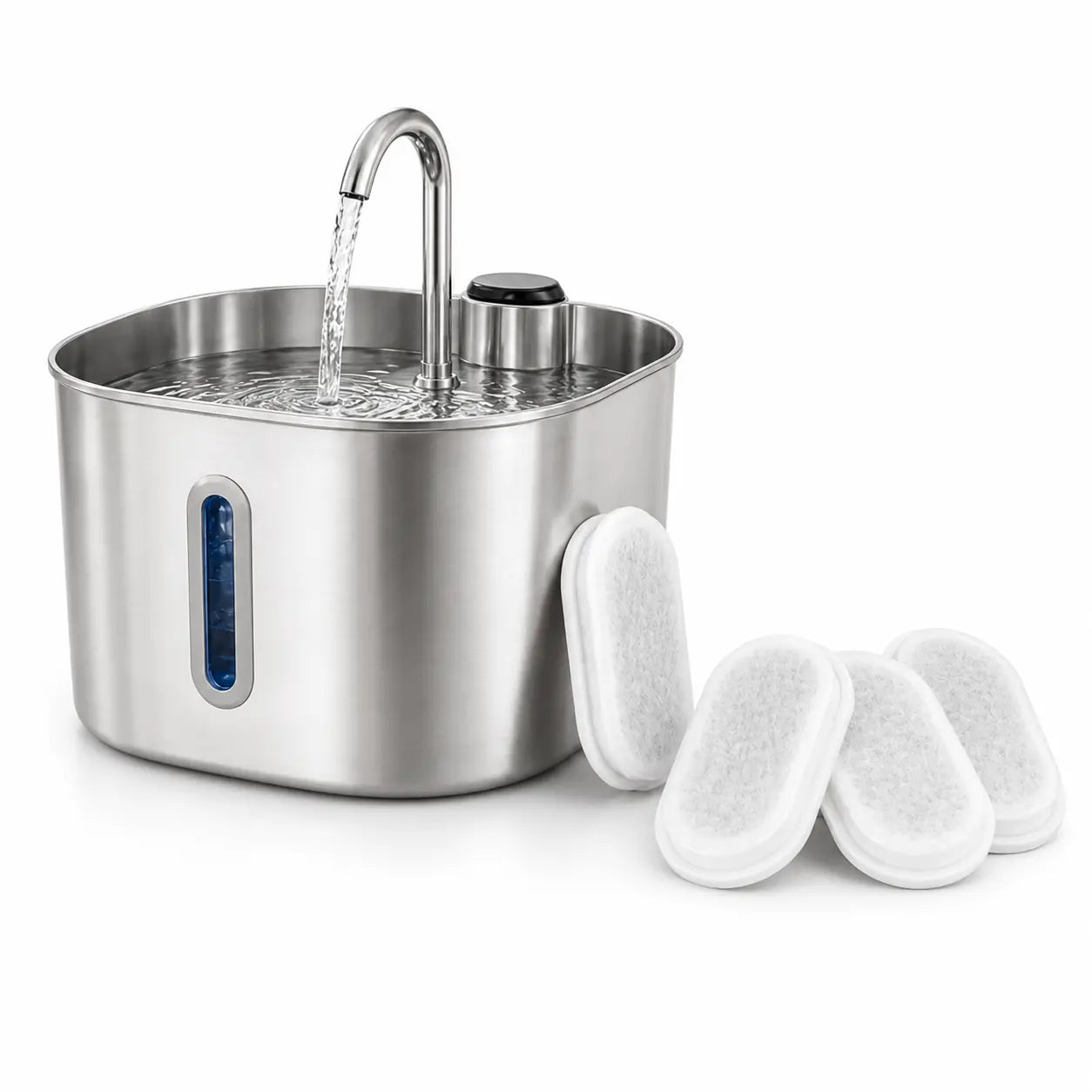 Fontaine à eau chat en inox 2.2L pack 4 filtres
