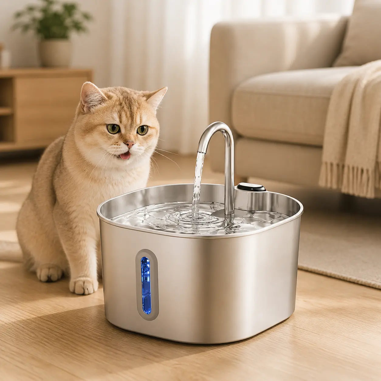 Fontaine à eau chat en inox 2.2L pack 4 filtres