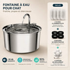 Fontaine à eau chat inox silencieuse 3L premium